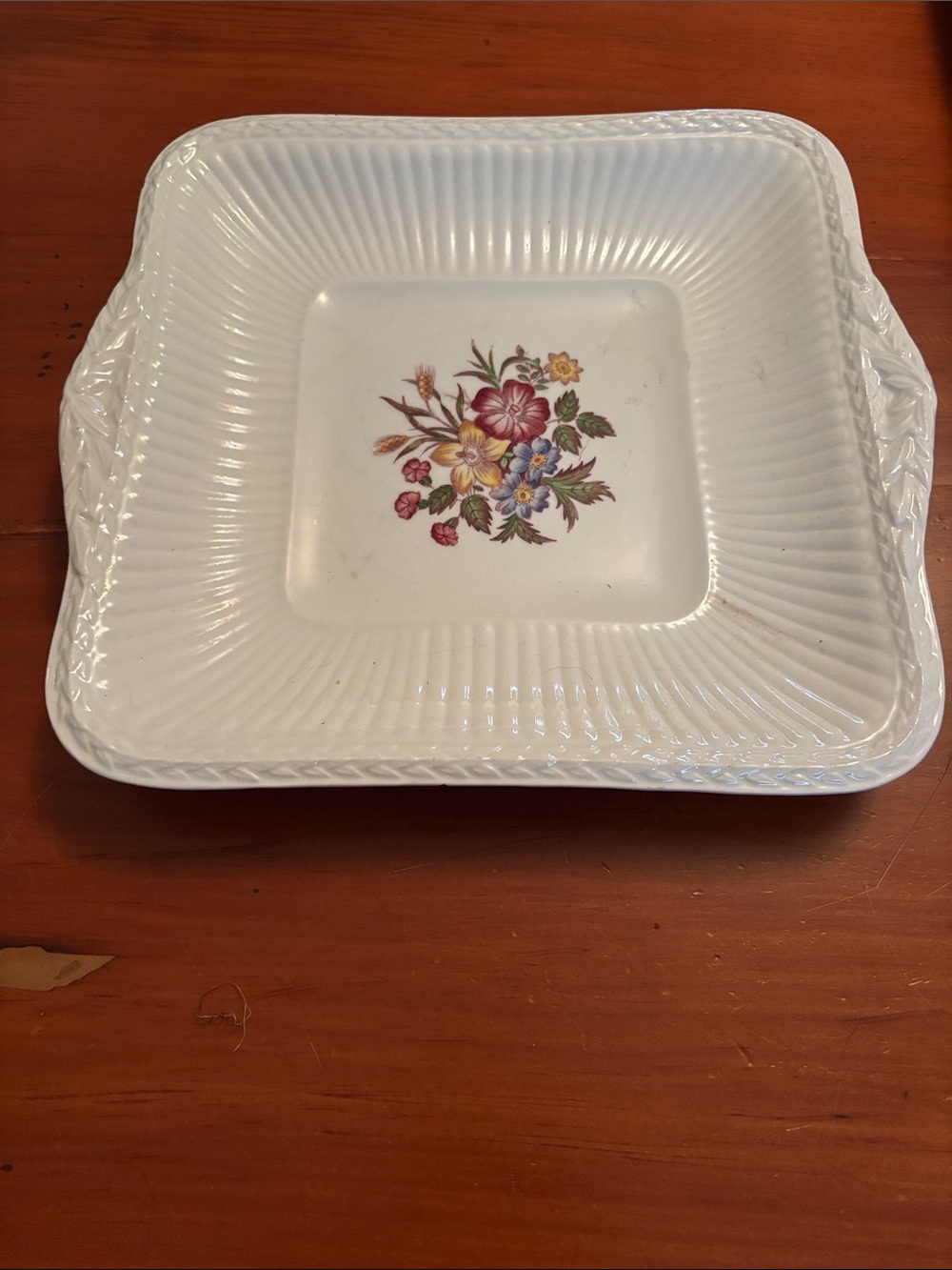 Wedgwood White Serving Platter with Multicolor Floral Center